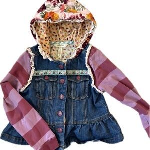 Matilda Jane Denim Jacket with Floral Hood and Striped Sleeves